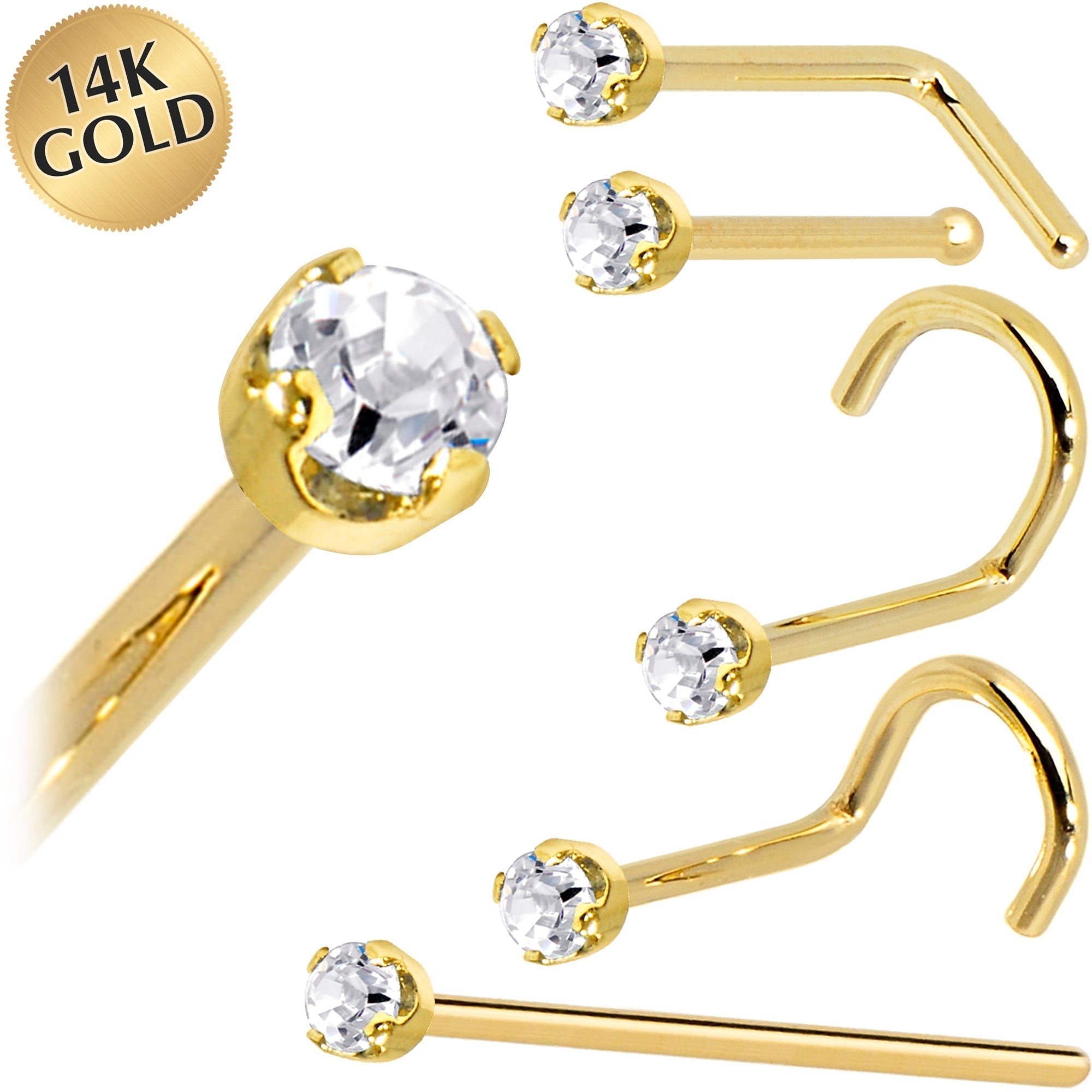 14k Yellow Gold 2mm Lab Grown Diamond Nose Ring